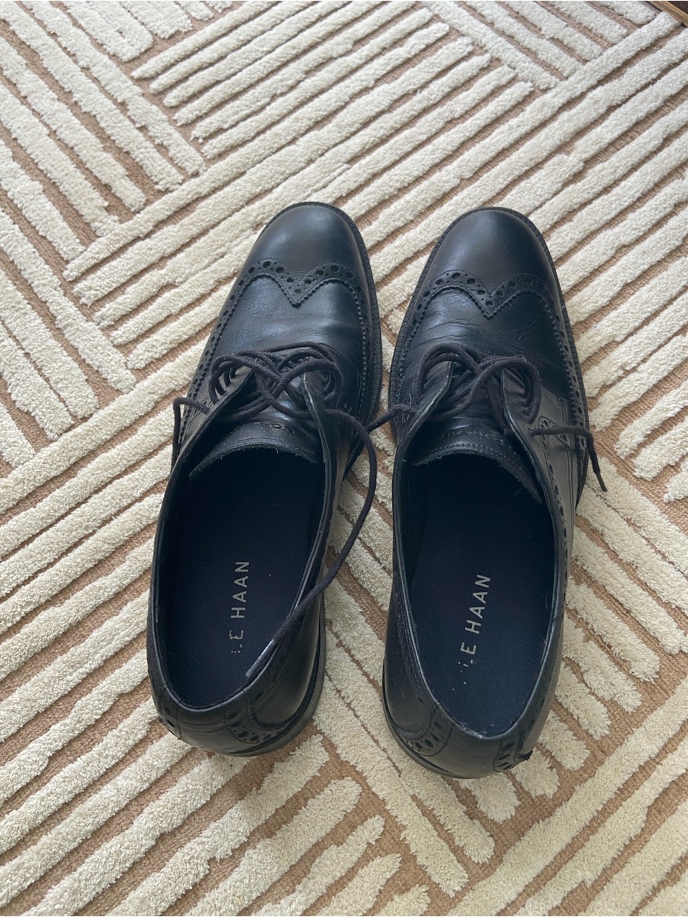 Cole Haan Black Leather Brogue Derby Oxfords